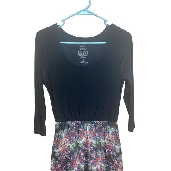 Mighty Fine Womens Black Marvel Comics Kaleidoscope Avengers Maxi Dress Small - Picture 2 of 5